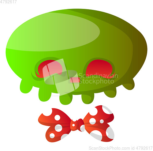 Image of Green cartoon skull with red bowtie vector illustartion on white