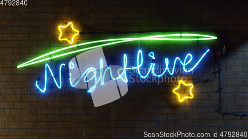 Image of neon light sign nightlive with stars