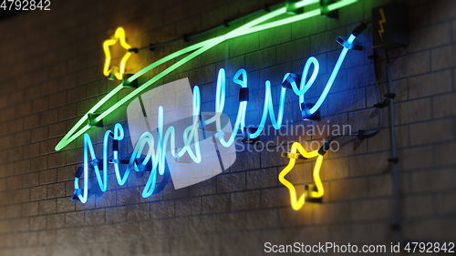 Image of neon light sign nightlive with stars