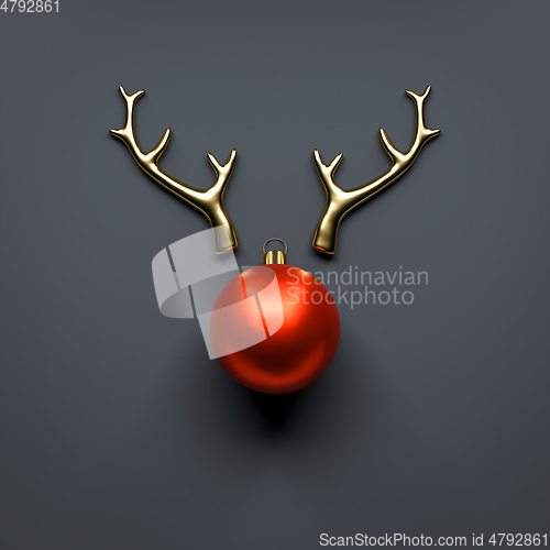 Image of Merry Christmas Decoration golden antlers and red ball