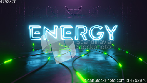 Image of Energy neon sign with glowing cable