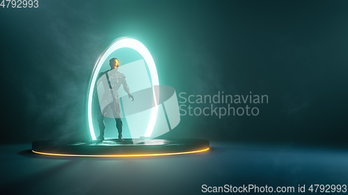 Image of male person in science fiction portal ring