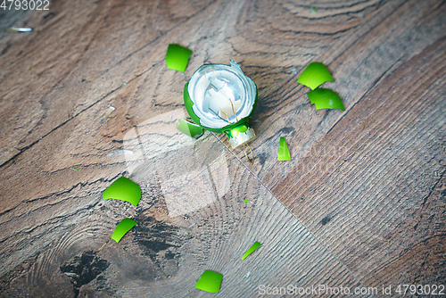 Image of smashed christmas ball on the floor