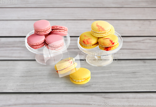 Image of macaroons on glass confectionery stand
