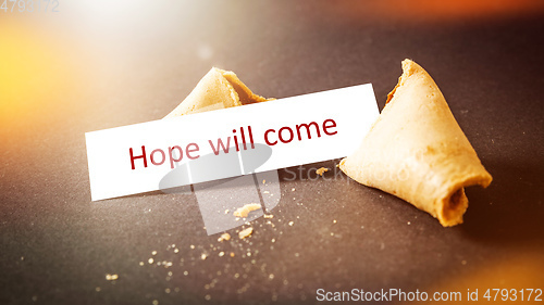 Image of a fortune cookie with message Hope will come