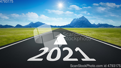 Image of road to horizon with new year 2021