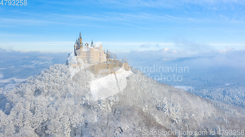 Image of Aerial view of the Castle Hohenzollern in Germany by snowy winte