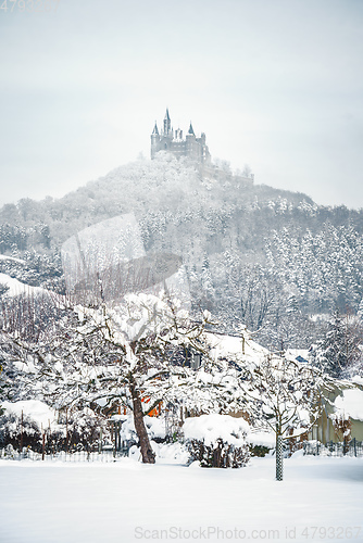 Image of Castle Hohenzollern in Germany by snowy winter