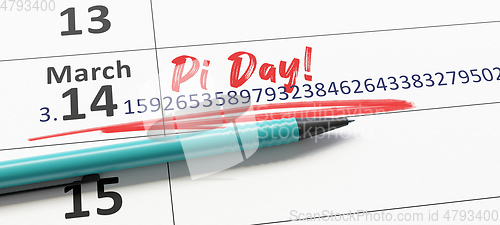 Image of Calendar March the 14th happy Pi Day