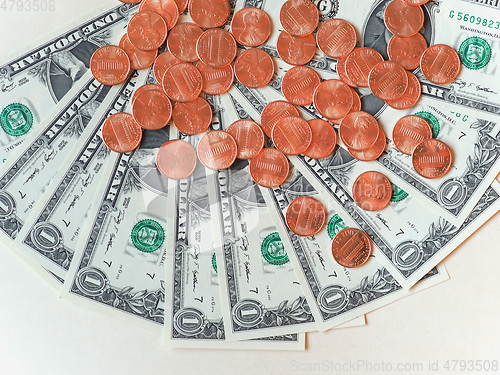 Image of Dollar (USD) notes and coins, United States (USA)