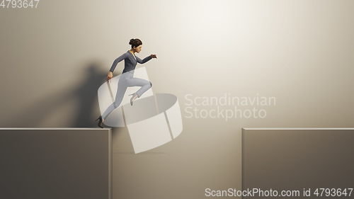 Image of business woman jumps over a gap