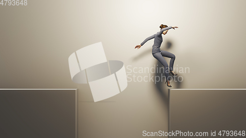 Image of business woman jumps over a gap