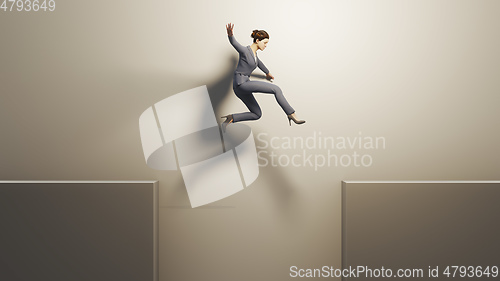 Image of business woman jumps over a gap