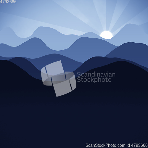 Image of flat layers landscape background with the sun