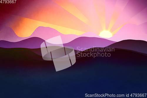 Image of flat layers landscape background with the sun
