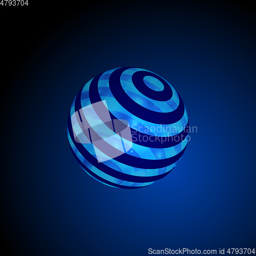 Image of glowing blue sphere with stripes