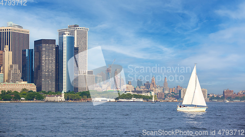 Image of white sailing boat at Manhattan New York