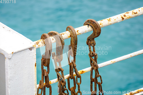 Image of rusty hook at a ship