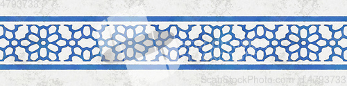 Image of blue greek decoration border white wall