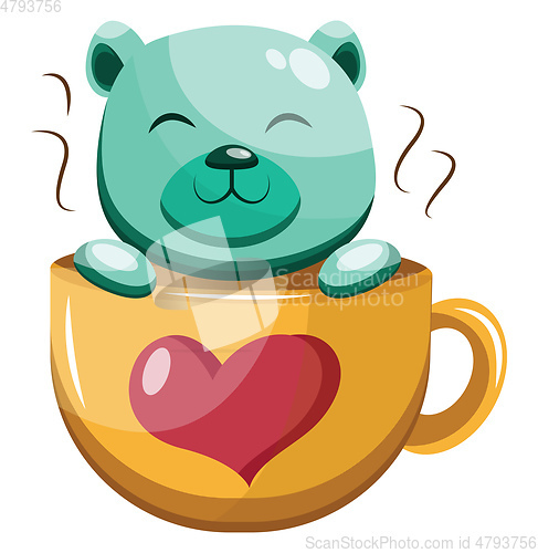 Image of Turquoise bear in a yellow cup with a red heart on vector illust
