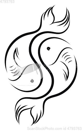 Image of Simple black and white sketch of pisces horoscope sign vector il