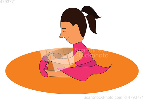 Image of Clipart of a cute little kid building a castle as she sits along