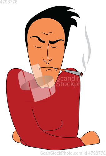 Image of Simple cartoon of a man in red shirt smoking vector illustration