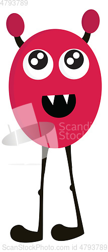 Image of Happy pink monster with long black legs vector illustration on w