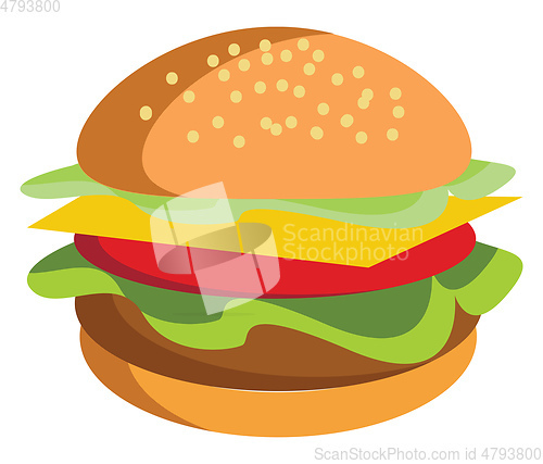 Image of A freshly made burger with cheese tomato and greens vector color