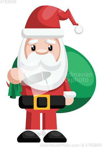 Image of Simple illustration of a Santa holding green bag with presents v