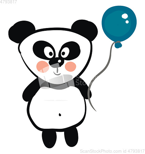 Image of Cute black and white panda holding a blue balloon vector illustr