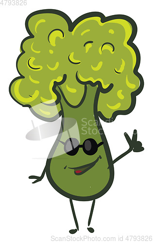 Image of Happy green broccoli with sunglasses vector illustration on whit