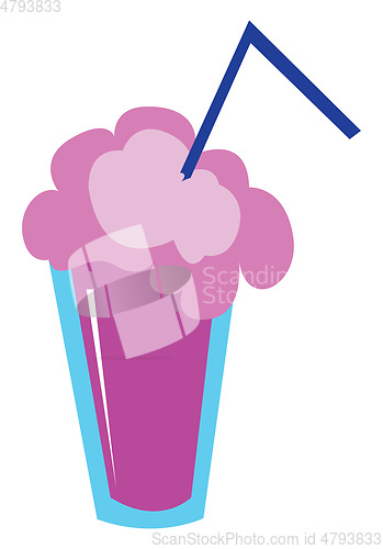 Image of Juice in a disposable plastic pink party cup with a blue straw v