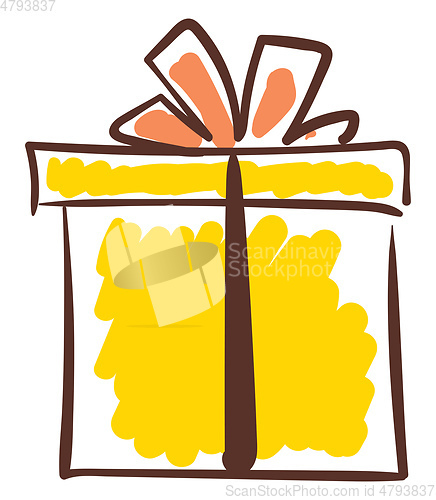 Image of Sketch of a yellow-colored gift box vector or color illustration