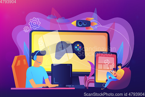 Image of Cross-platform play concept vector illustration.