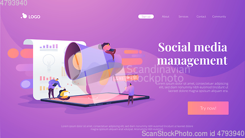 Image of Social media management landing page template.