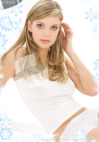Image of blonde in white cotton underwear