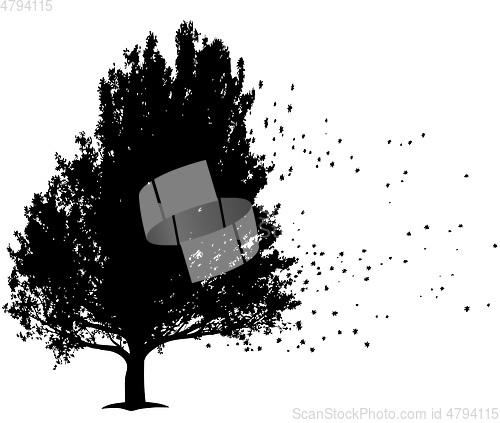Image of black tree with flying leafs, symbol for sorrow