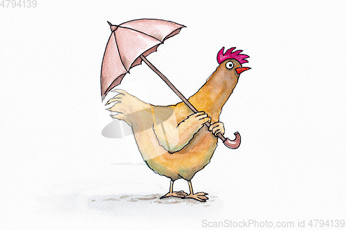 Image of sweet hen with an umbrella