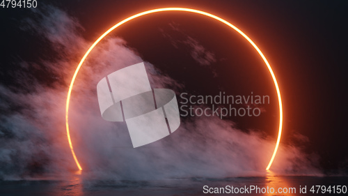 Image of neon tube circle with smoke background