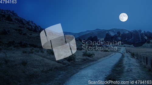 Image of Castle Hill New Zealand full moon