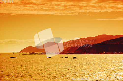 Image of Cook Strait New Zealand sunset