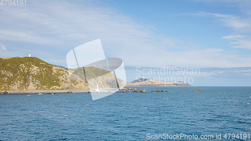 Image of Cook Strait New Zealand with lighthouses