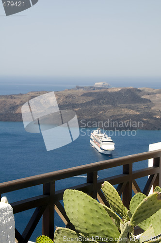 Image of view cruise ship in harbor santorini