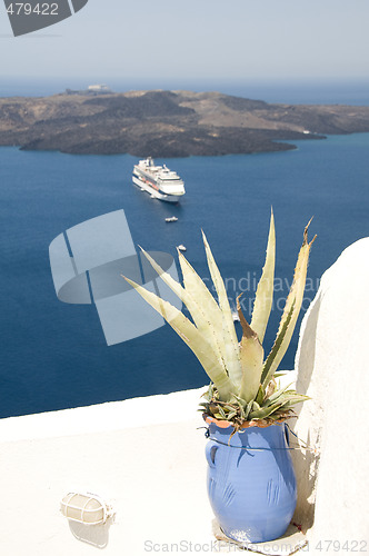 Image of view cruise ship in harbor santorini