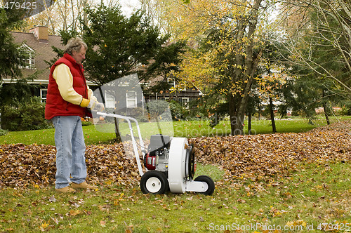 Image of homeowner using professional leaf blower
