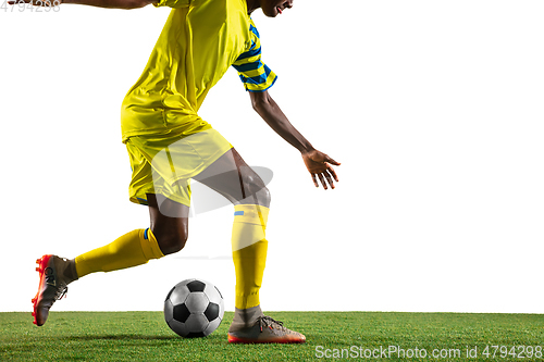 Image of Professional african football or soccer player isolated on white background