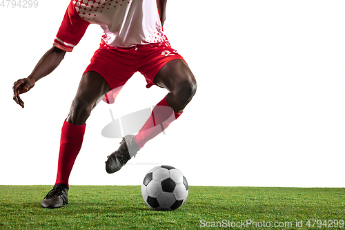 Image of Professional african football or soccer player isolated on white background