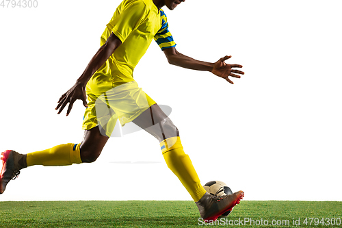 Image of Professional african football or soccer player isolated on white background