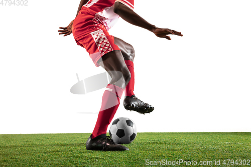 Image of Professional african football or soccer player isolated on white background